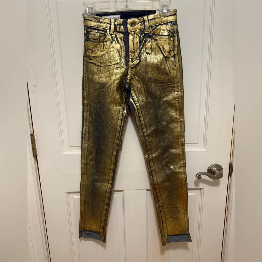 NWOT ZARA Metallic Cyber Gold Slim Crop Pants - Women size 4